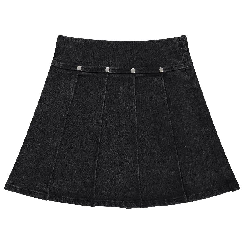 Jaybee Black Denim Pleated Denim Skirt leather skirt bold