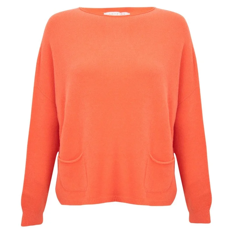 Jodie Round Neck Jumper in Summer Orange Zippered Front Buttoned Front Snap Front