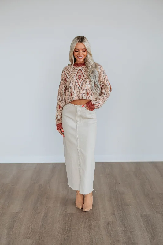Joy Denim Skirt - Beige pleated skirt texture