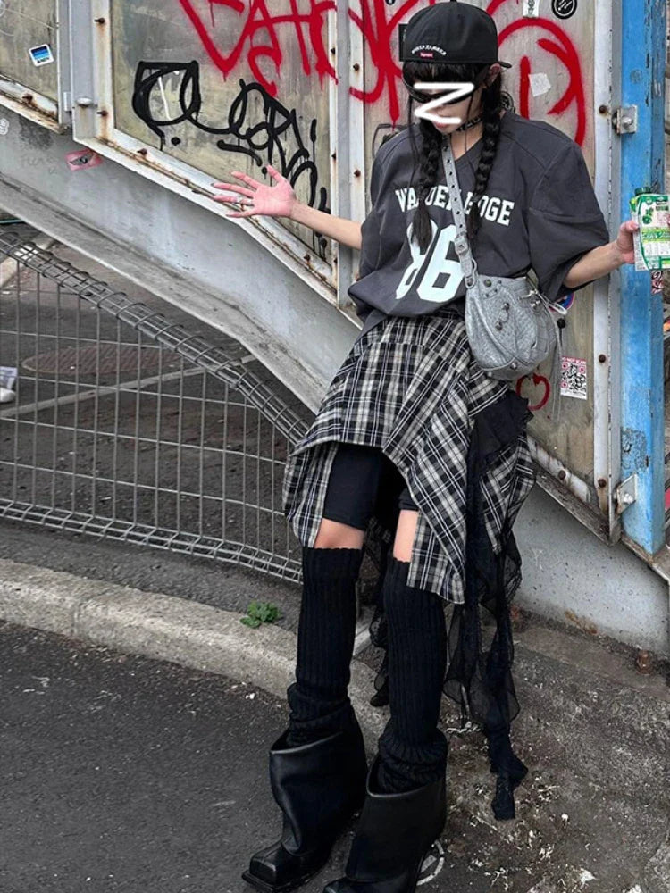 Vintage Fashion Women's Irregular Plaid Ribbon Design 2024 Summer Trendy High Waist A-line Mini Skirt belted skirt waist