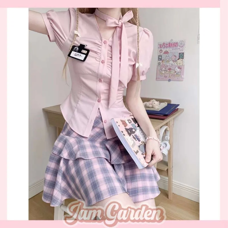 Ke Luli Small Sweet And Spicy Waist Shirt Preppy Style Slim Plaid Skirt Suit velvet skirt plush
