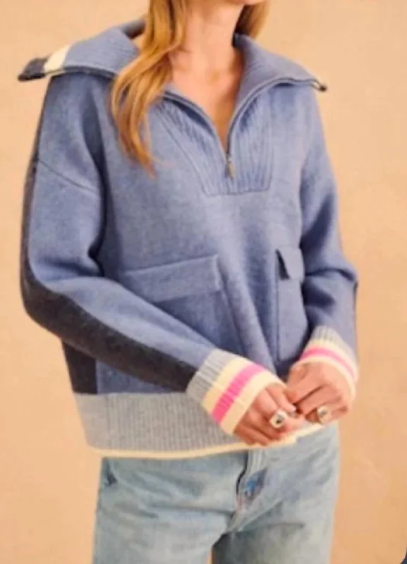 Kenny Half Zip Sweater In Varsity Melange Cashmere Blend Cotton Blend Poly Blend