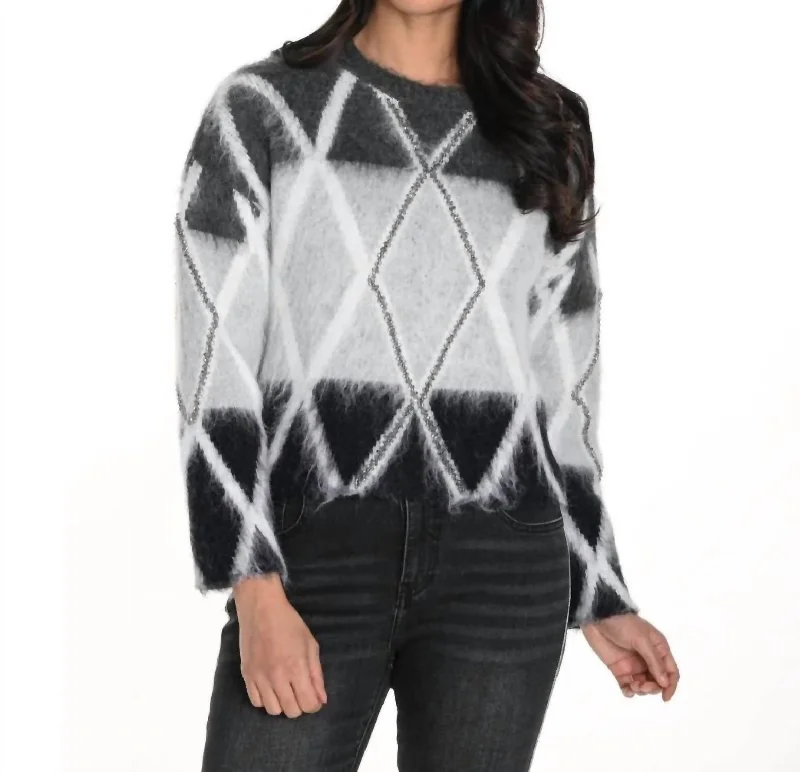 Knit Rhinestone Sweater In Grey,black High Neck Crew Neck V-Neck