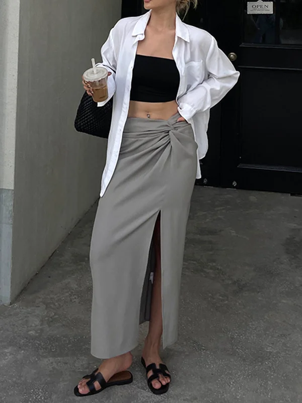 BerryBetty - Knotted Ruched Maxi Skirt corduroy skirt durable