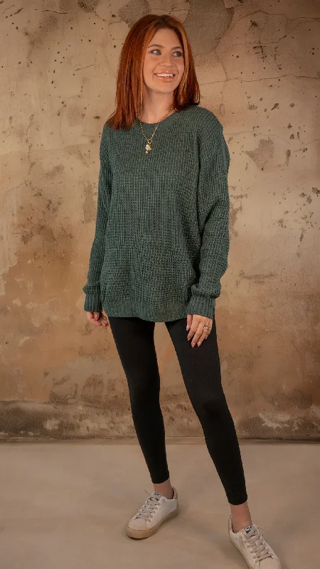 Kourtney Ash Jade Waffle Knit Sweater Oversized Loose Flowy