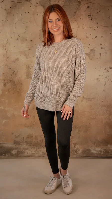 Kourtney Beige Waffle Knit Sweater Handmade Hand-knitted Hand-woven