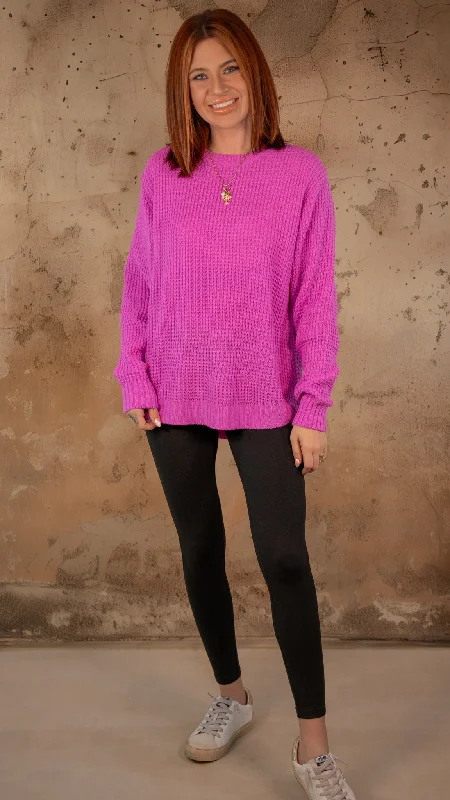 Kourtney Bright Mauve Waffle Knit Sweater Graphic Sweater Embroidered Appliqued
