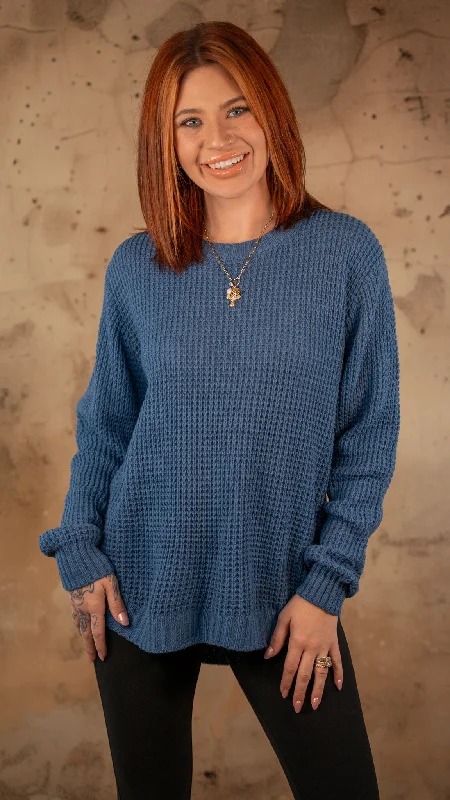 Kourtney Dusty Blue Waffle Knit Sweater Wool Sweater Cotton Sweater Cashmere Sweater Kourtney Dusty Blue Waffle Knit Sweater Wool Sweater Cotton Sweater Cashmere Sweater