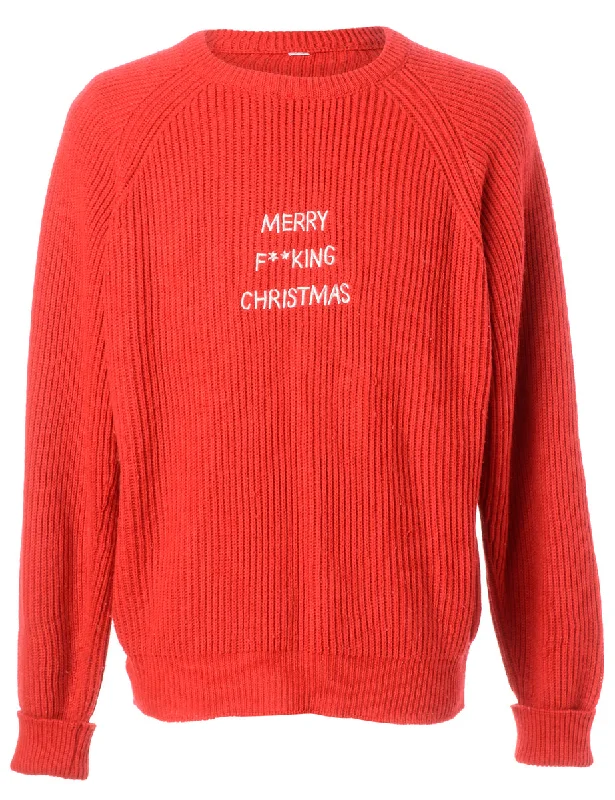 Label Merry F**king Christmas Sweater Print Jacquard Patchwork