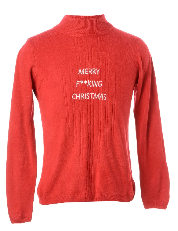 Label Merry F**king Christmas Sweater Boat Neck Shawl Collar Notched Collar