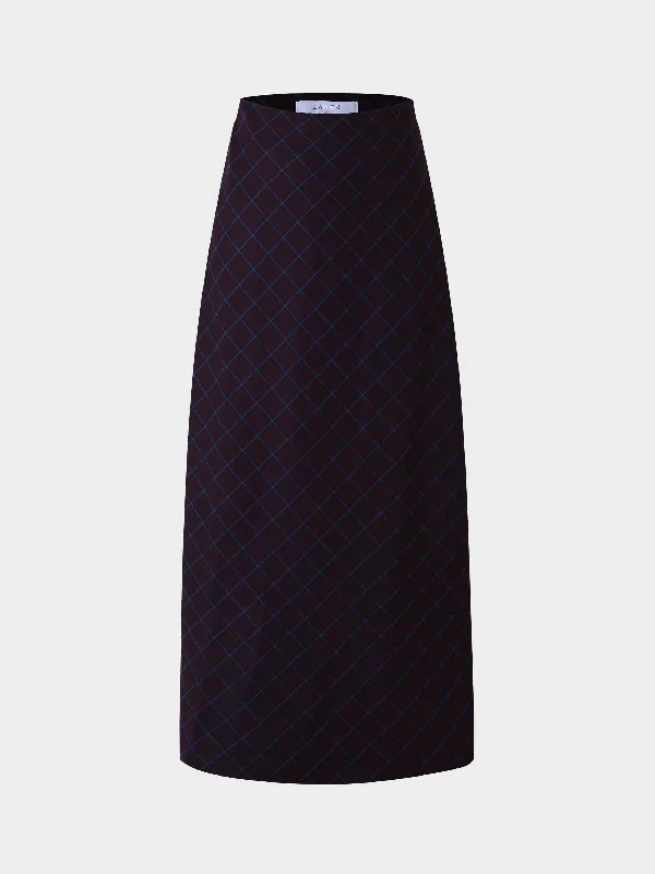 Leather Piped Skirt-Blue Plaid velvet skirt luxury
