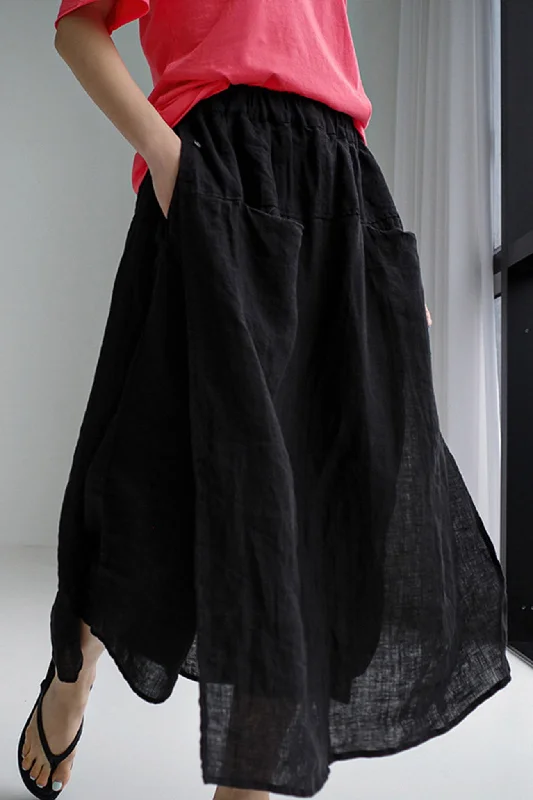 Linen Solid Pocketed Midi Skirt modal blend skirt