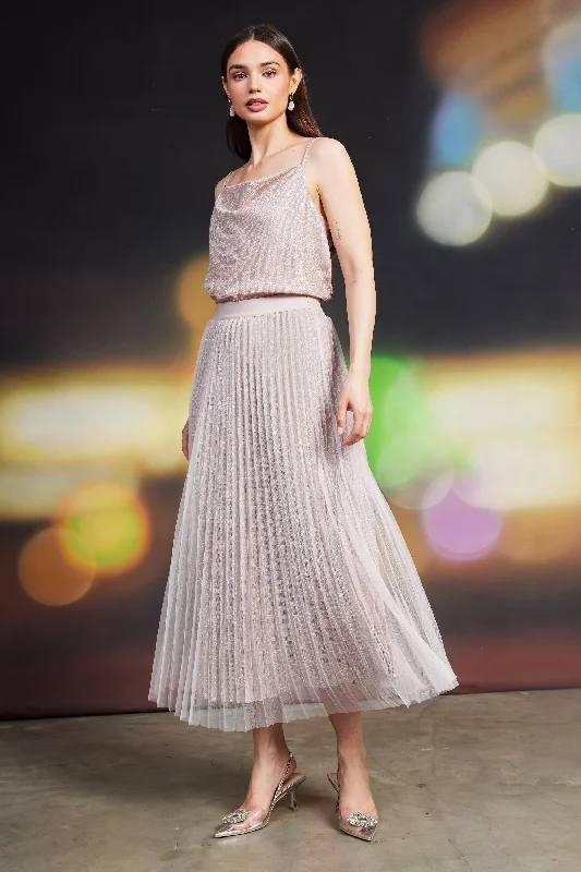 Shimmery Pleated Midi Skirt wrap skirt elegant