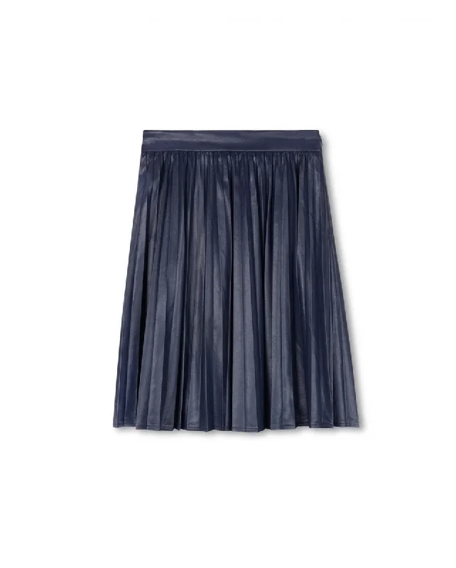 Mallory and Merlot Navy Brice Leather Pleated Skirt patchwork skirt art