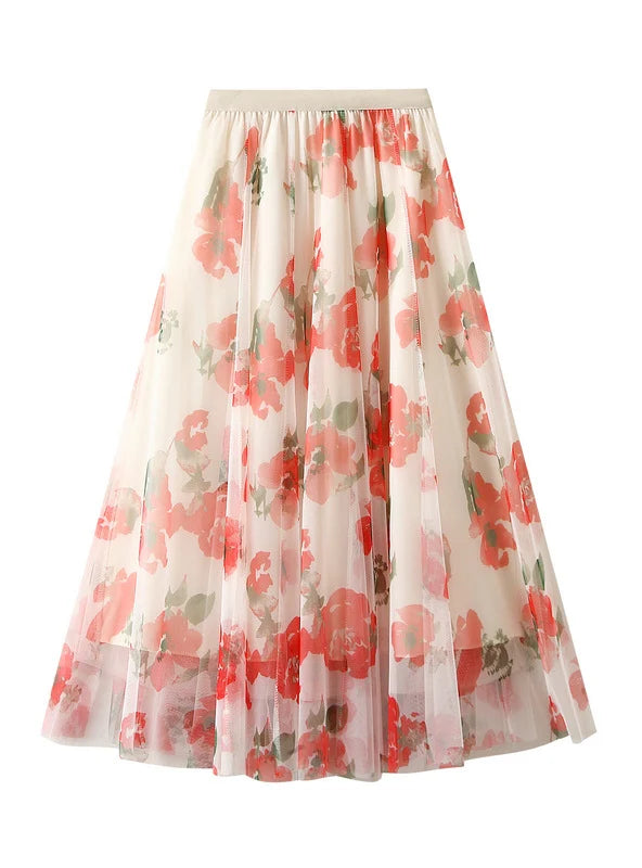 Mid-length High Waist and Slim Printed Skirt modal blend skirt