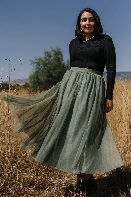 Mila Tulle Skirt | Dark Sage zip skirt side