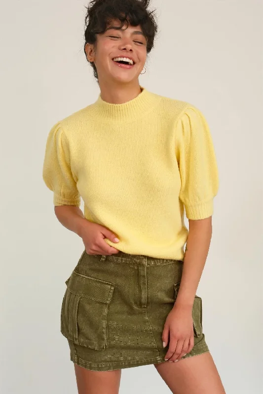 Mock Neck Puff Sleeve Sweater Sequined Glittery Shiny