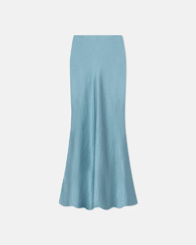 Fea - Crinkled-Satin Long Skirt - Aqua silk skirt sleek