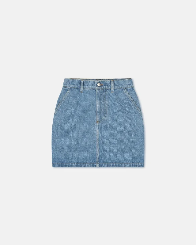 Zazou - Denim And Regenerated Leather Mini Skirt - Mid Blue ribbed skirt waist