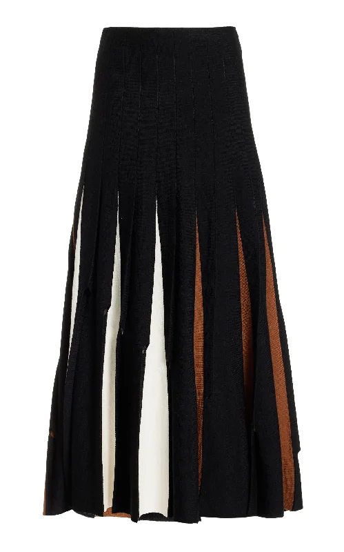 Olya Pleated Knit Midi Skirt in Black Multi Merino Wool silk skirt luxurious
