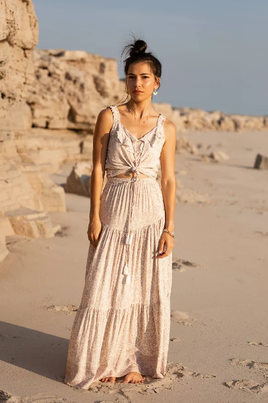 Ophelia Maxi Tiered Skirt - lilac floral corduroy skirt cozy