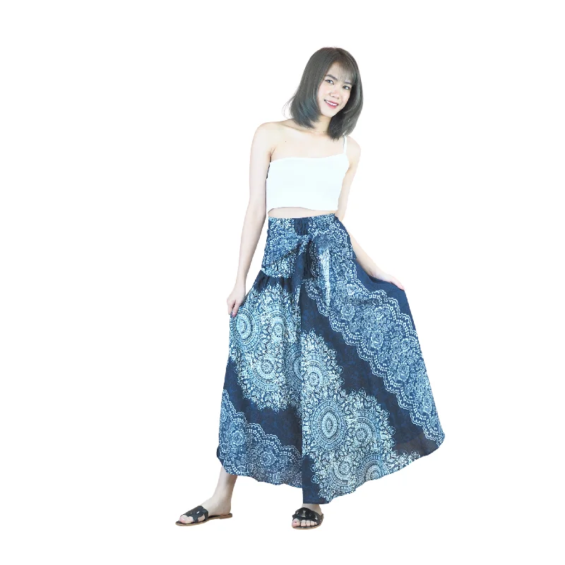 Peonies Mandala Women's Bohemian Skirt in Black SK0033 020308 03 button skirt front