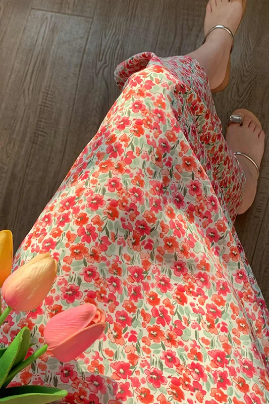 TastyHottie - Pink Floral A-line Midi Skirt velvet skirt plush