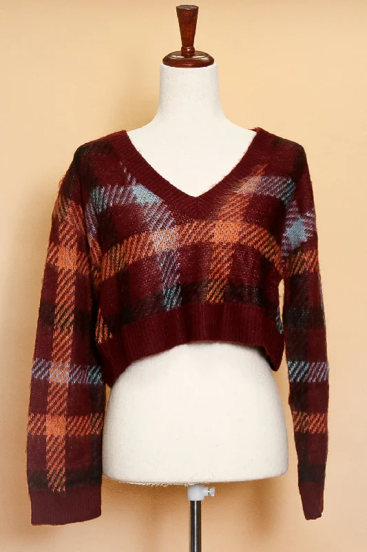 Plaid Cropped V Neck Sweater (5pc) Beaded Sweater Sequined Faux Fur