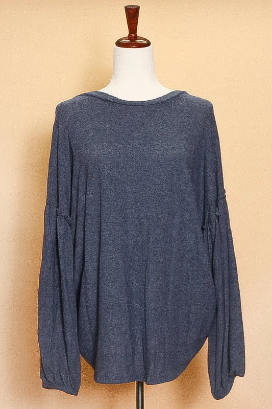 Plus Blue Ruffle Sleeve Detail Sweater (5pc) Welt Pockets Slit Pockets Flap Pockets
