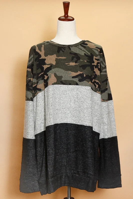 Plus Camo Color Block Sweater (5pc) Glossy Satin Silk