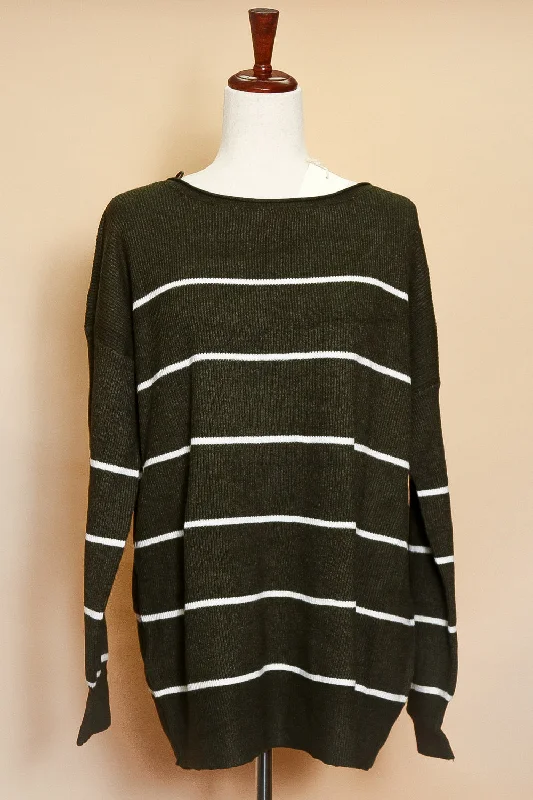 Plus Charcoal Stripe Ribbed Sweater Elegant Classic Vintage