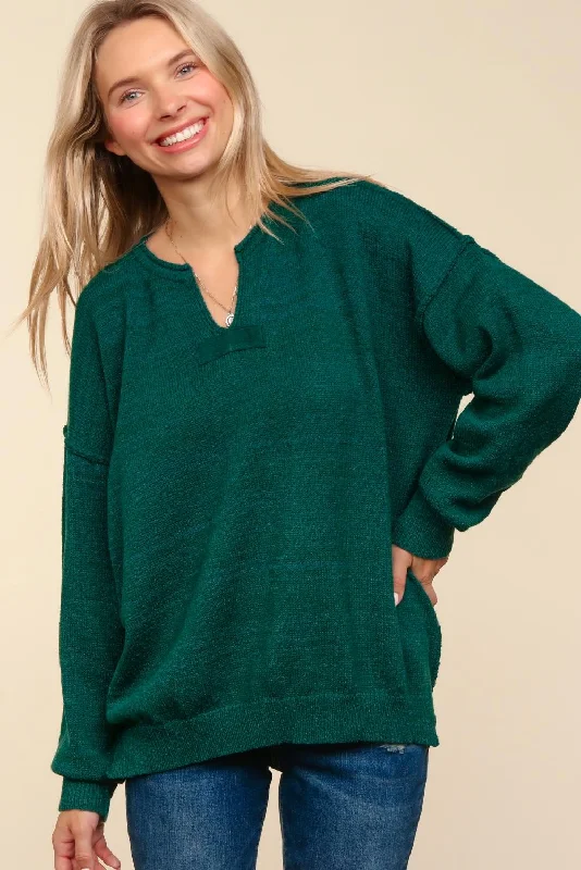 PLUS GREEN NOTCHED NECK OVERSIZED SWEATER KNIT HOLIDAY TOP Iron Safe Non-Iron Wrinkle Free PLUS GREEN NOTCHED NECK OVERSIZED SWEATER KNIT HOLIDAY TOP Iron Safe Non-Iron Wrinkle Free