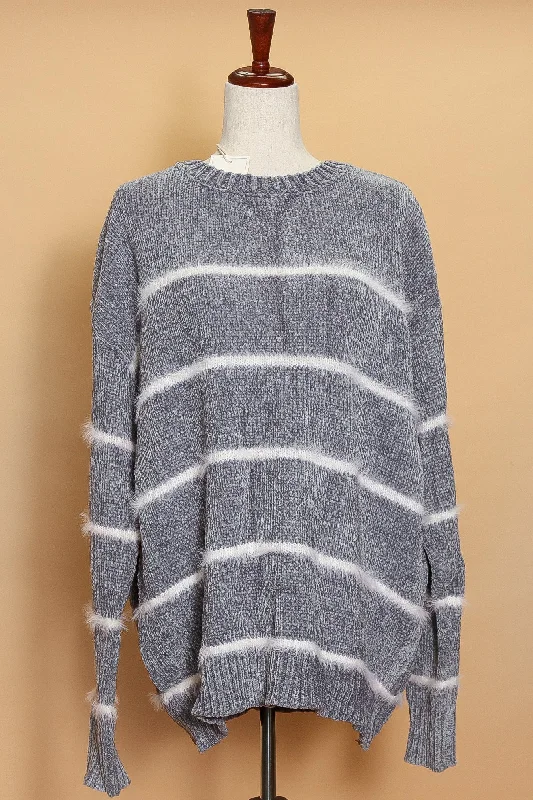 Plus Grey & Ivory Stripe Sweater Transparent Opaque Sheer