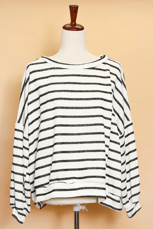 Plus Ivory & Black French Terry Stripe Sweater Cotton Fabric Linen Fabric Terry Fabric Plus Ivory & Black French Terry Stripe Sweater Cotton Fabric Linen Fabric Terry Fabric