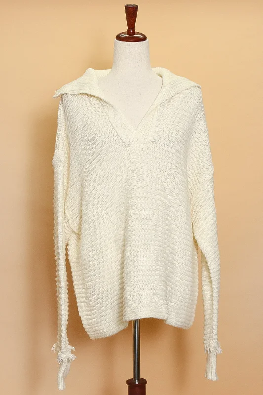 Plus Ivory Chunky Sweater Ribbed Striped Patterned