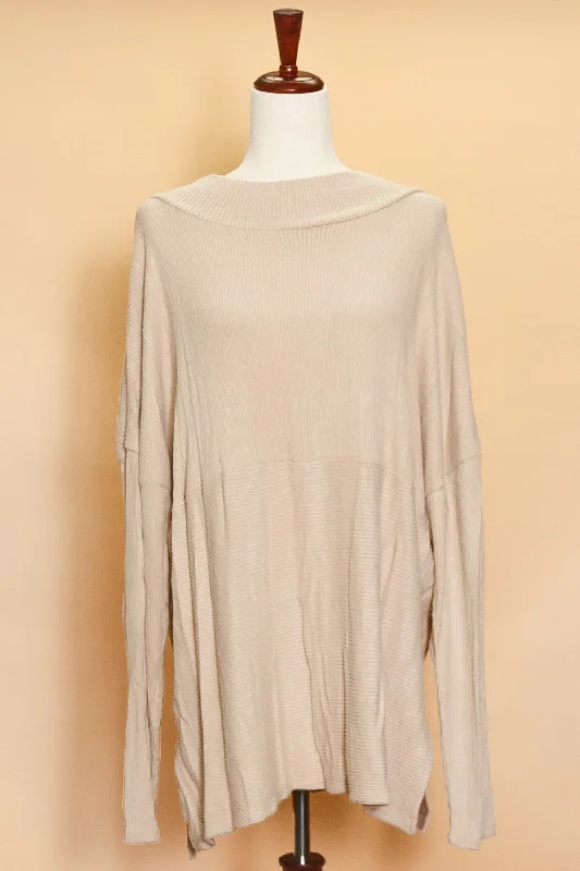 Plus Taupe Ribbed Sweater (5pc) Boat Neck Shawl Collar Notched Collar