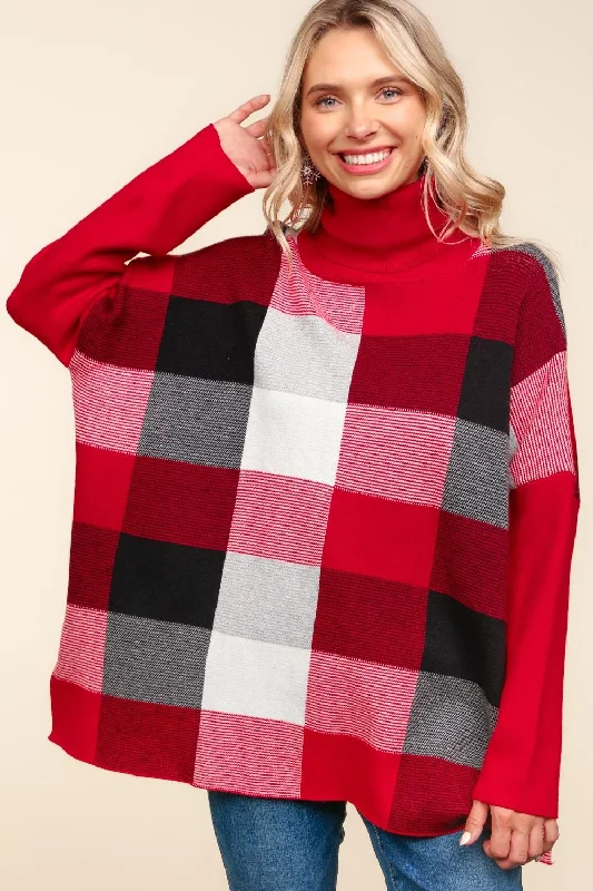 PLUS TURTLE NECK SWEATER KNIT TOP WITH SIDE HOLIDAY SLIT Plaid Sweater Polka Dot Checkered PLUS TURTLE NECK SWEATER KNIT TOP WITH SIDE HOLIDAY SLIT Plaid Sweater Polka Dot Checkered