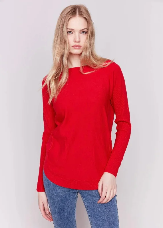 Plushy Knit Sweater in Cranberry Cotton Fabric Linen Fabric Terry Fabric