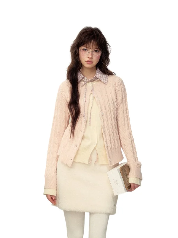 Preppy Layered Knit Sweater Solid Color Striped Floral Print