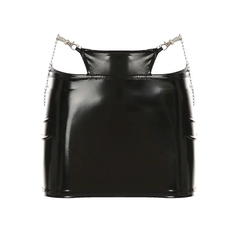 PU leather metal chain mini skirt breathable skirt fabric