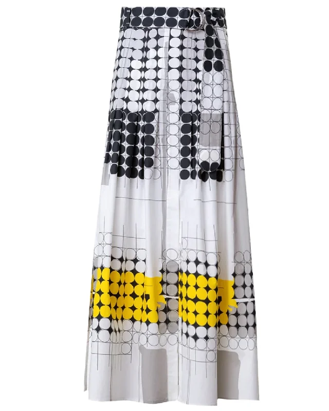 Cream Tin Yellow Skyscraper Facade Midi Skirt lace skirt intricate
