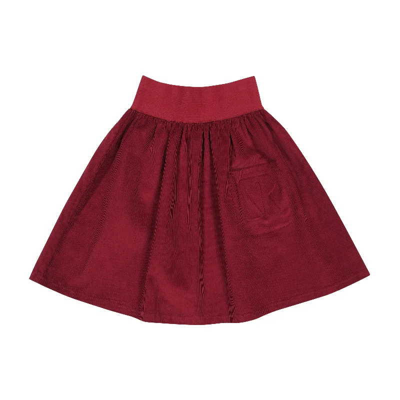 Retrokid Wine Hazel Cords Girls Pocket Skirt button skirt front