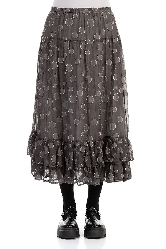 Ruffled Hem Forest Grey Bubbles Silk Skirt wool skirt sturdy