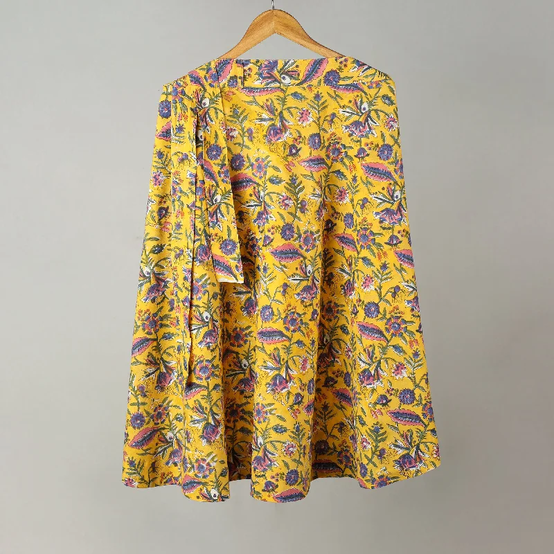 Yellow - Sanganeri Block Printed Cotton Wrap Around Skirt 39 wool skirt warm