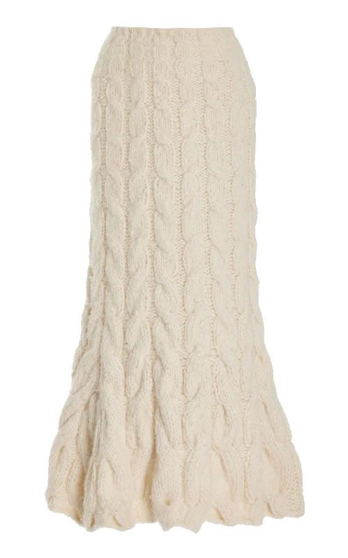 Sienna Knit Maxi Skirt in Ivory Welfat Cashmere leather skirt bold