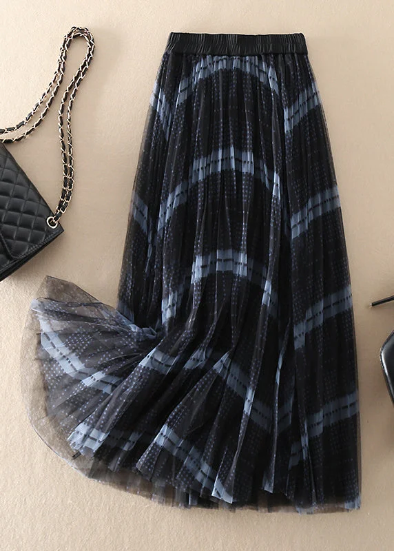 Simple elastic waist Plaid Tulle Skirt Spring high waist skirt