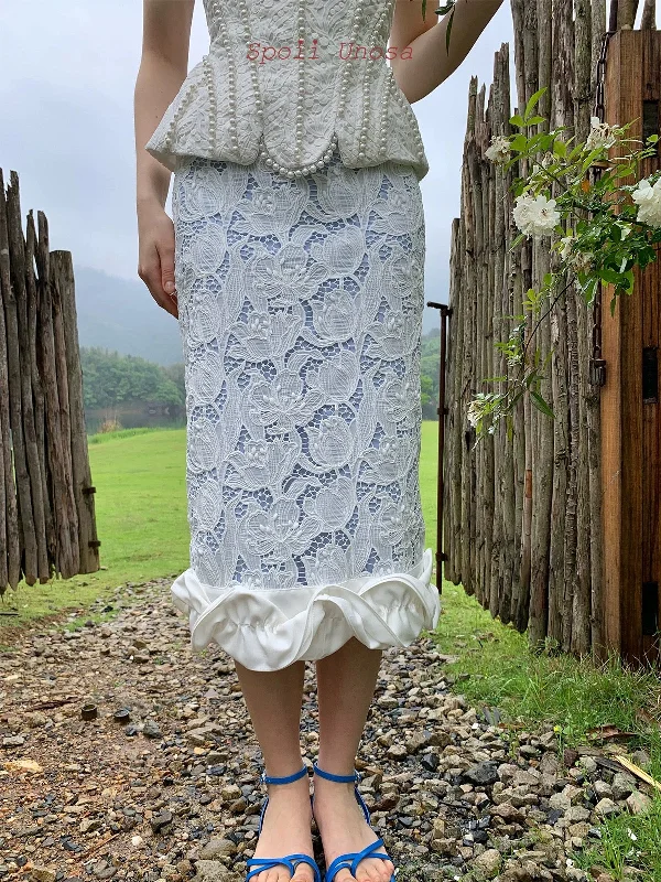 [SPOII UNOSA] Pearly Mermaid Midi Skirt high slit skirt