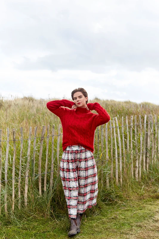 Stornoway Cabled Jumper in Deep Red Hooded Sweater Collared Sweater Shawl Collar