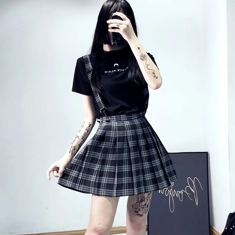STREET FASHION PLEATED SUSPENDER SKIRT BY61140 wool skirt warm