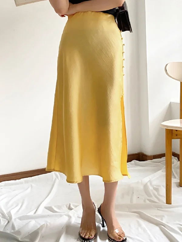 BerryBetty - Sunset Satin Midi Skirt silk skirt smooth